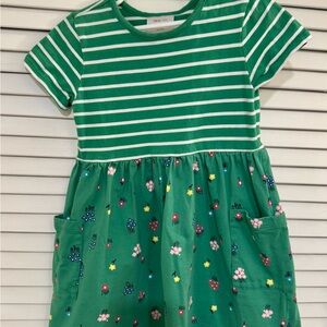 Hanna Andersson Green and White Striped & Floral Dress with Pockets 5t
